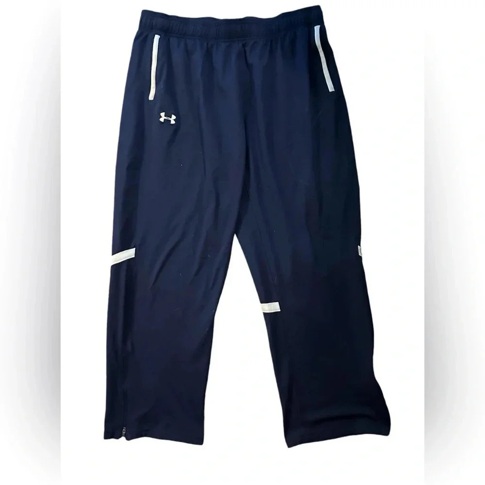 Under Armour Team Knit Mens Warm Up/Track Pants Navy White 1/4 Zip Leg sz 2XL